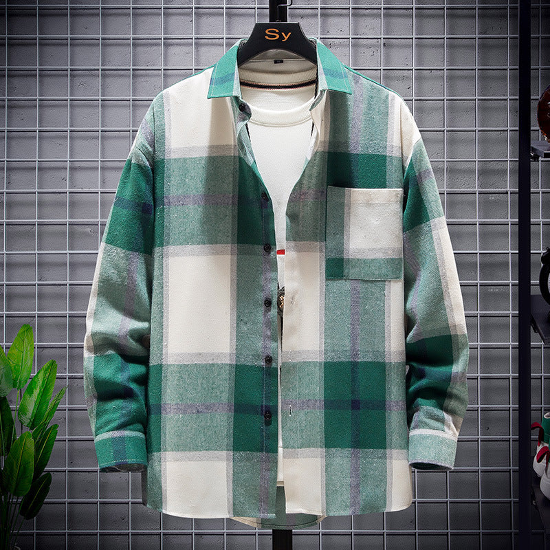 Herren nan karierte Flanell-Hemdjacke im Oversize-Schnitt mit aufgesetzter Brusttasche Drune