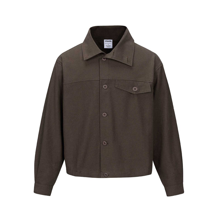 Unisex Kurz geschnittene Boxy-Hemdjacke mit durchgehender Knopfleiste und Pattentasche Drune