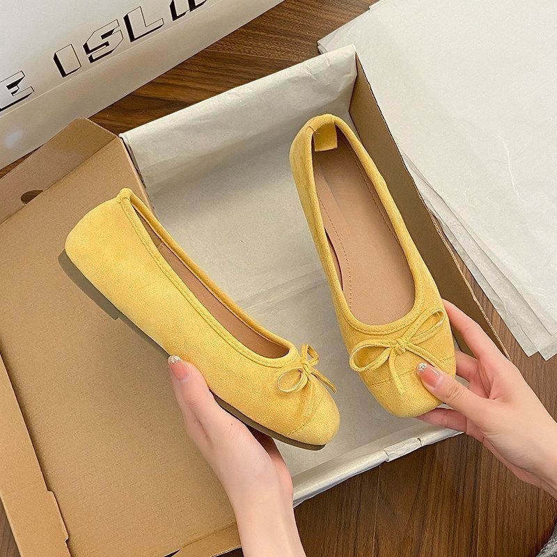 Damen Ballerina-Slipper mit quadratischer Zehenbox, weichem Komfortfußbett und Zierschleife Drune