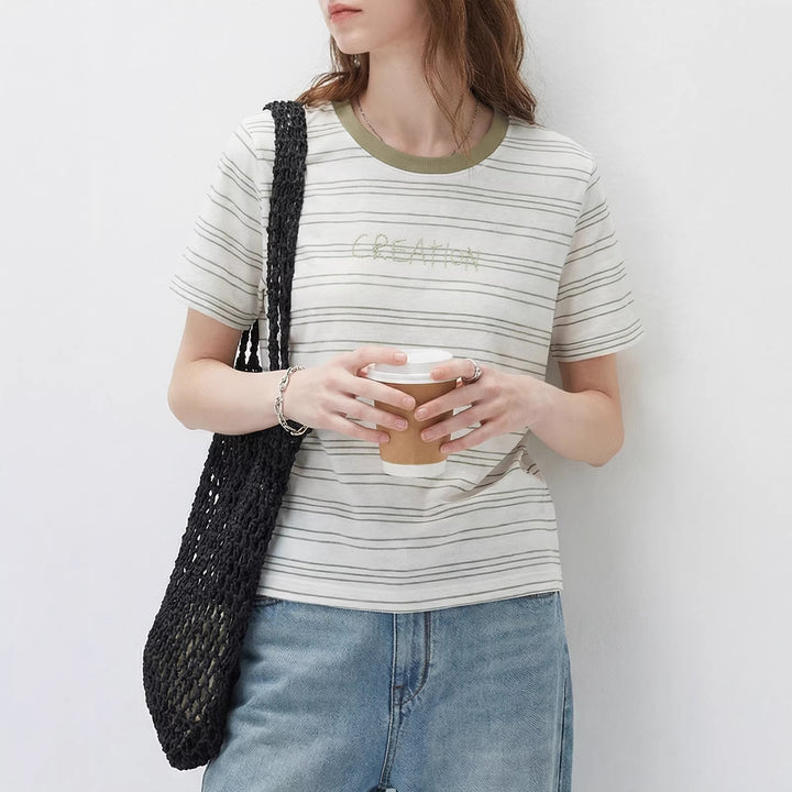 Damen Modernes Streifen-Shirt mit Rundhalsausschnitt Drune