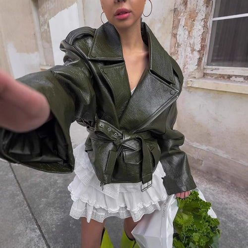Damen Oversized Kunstlederjacke mit asymmetrischem Reißverschluss Drune