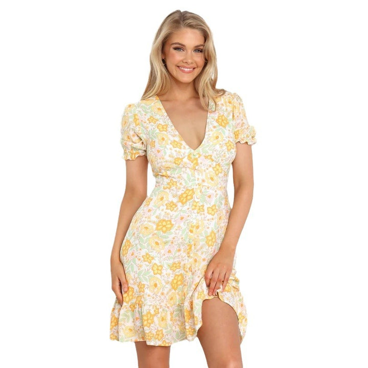 Damen Minikleid im romantischen Garden-Style mit voluminösen Ärmeln und verspieltem Saum Drune
