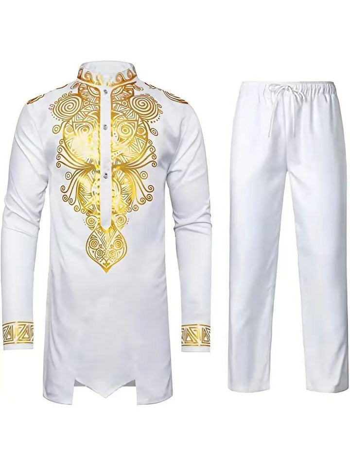 Herren elegantes Set mit kunstvoller Stickerei und bequemen Hosen Drune