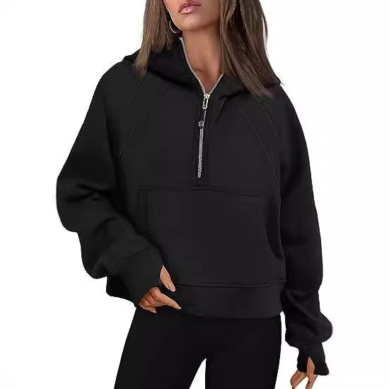 Damen lässiger Kapuzenpullover mit modischem Reißverschluss und praktischer Kängurutasche Drune
