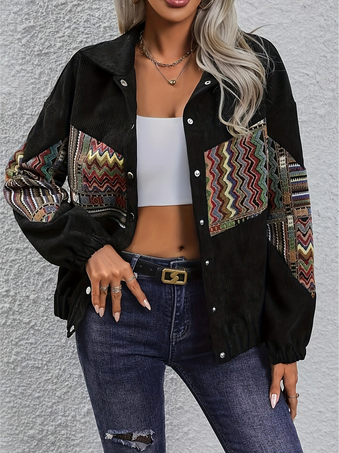 Damen Figurbetonte kordeljacke mit buntem Zierteil Drune