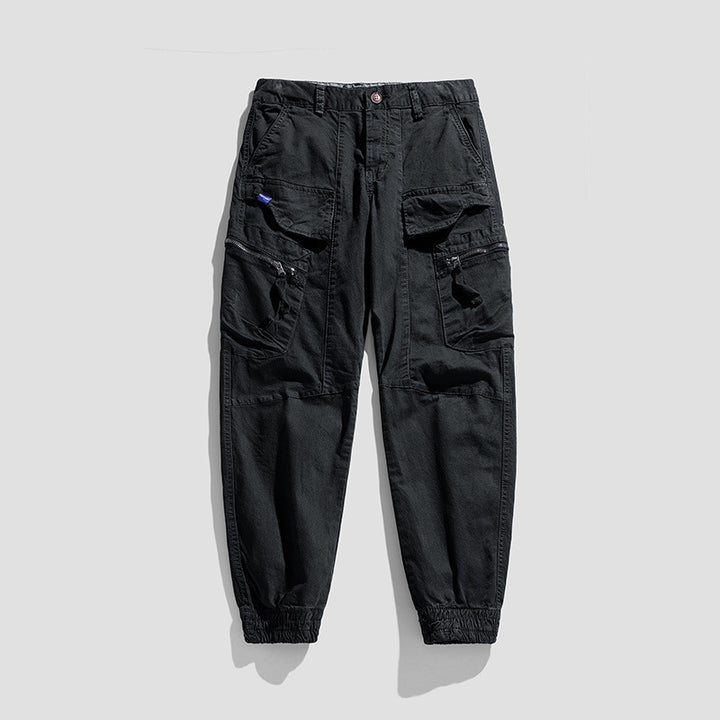 Herren Multifunktionale Cargo-Jogginghose im Tactical-Canvas-Stil mit Knie‑Paneelen, Reißverschluss‑ und Klappentaschen Drune
