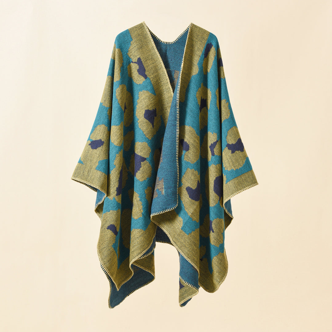 Damen Oversize-Strickruana mit grafischem Jacquard und Zierstich Drune