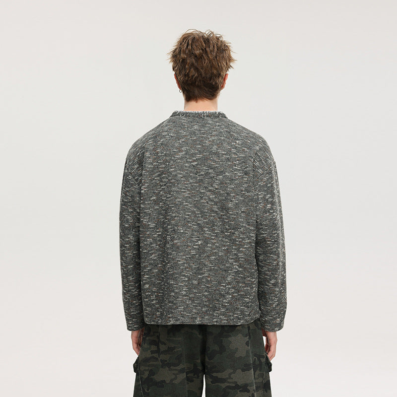 Herren Melierter Strick-Henley-Pullover mit Stehkragen, lockerer Passform und Knopfleiste Drune
