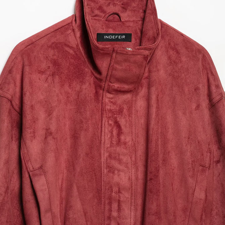 Damen Kimonoinspirierte Veloursjacke mit Bindegürtel und hohem Stehkragen Drune