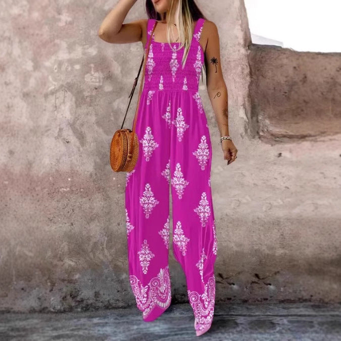 Damen luftiger Jumpsuit mit floralem Design und praktischen Taschen Drune