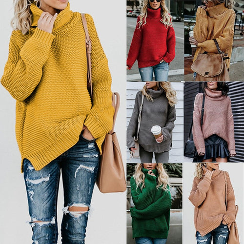 Damen Bequemer Strickpullover mit hohem Kragen und Struktur Drune