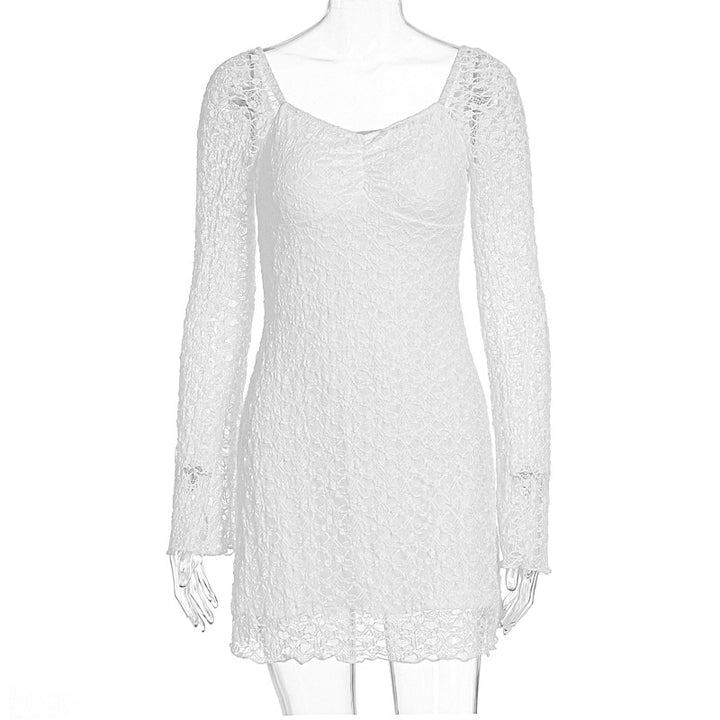 Damen Spitzenkleid mit langen Ärmeln und transparentem Detail Drune