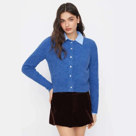 Damen Eleganter Kurzpullover mit Hemdkragen Drune