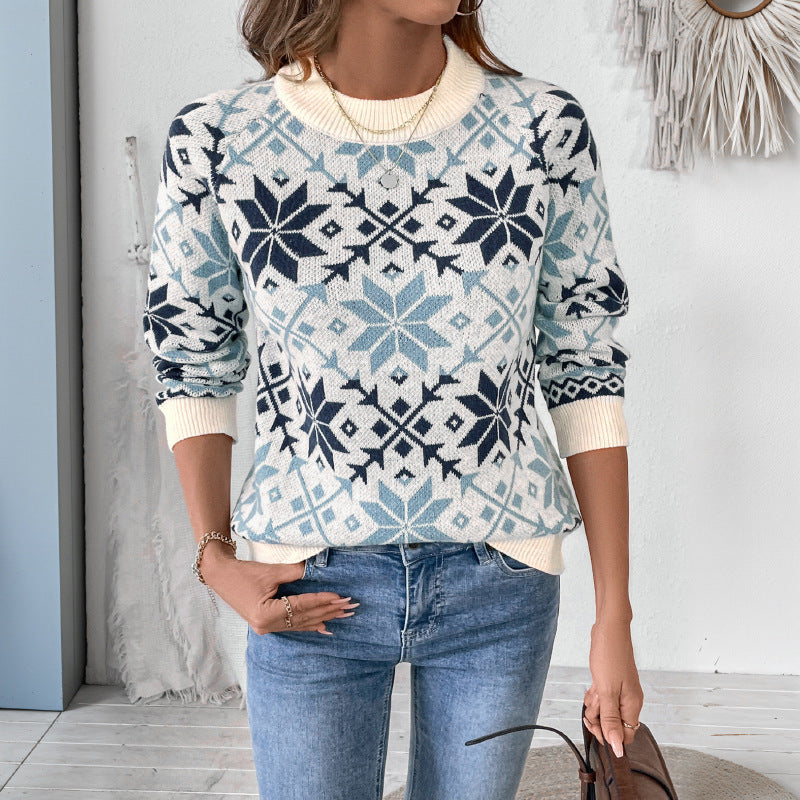 Damen Winterlicher Strickpullover mit geometrischem Muster Drune