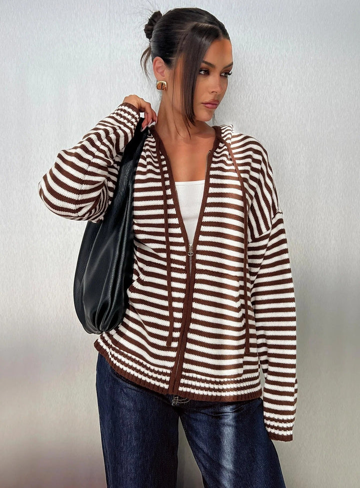 Damen Cardigan im gestreiften Design mit hochwertigem Reißverschluss und lässigem Schnitt Drune