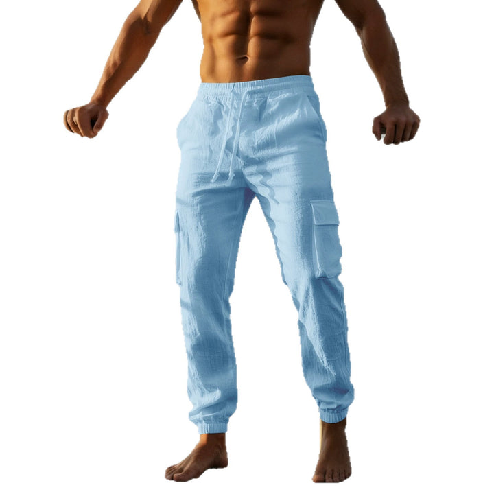 Herren nan sommerliche Leinen-Cargo-Jogginghose mit elastischem Tunnelzugbund und aufgesetzten Klappentaschen Drune