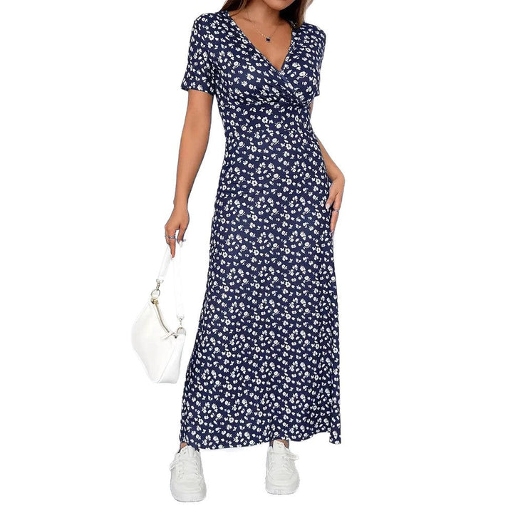 Damen Maxikleid mit floralem Wickeldesign und praktischen Seitentaschen Drune