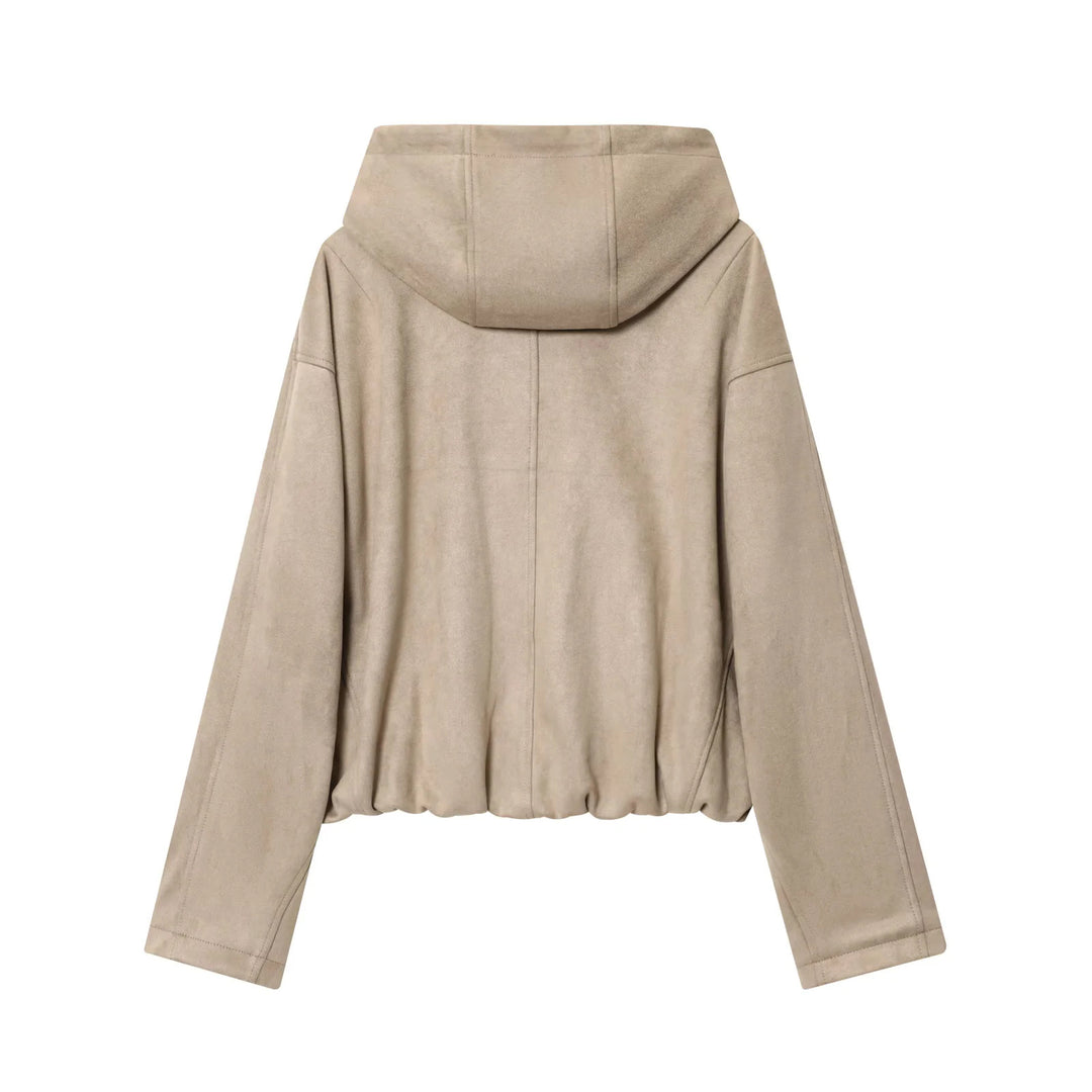 Damen nan cropped Kapuzenjacke aus Veloursimitat mit verdeckter Reißverschlussblende und Tunnelzugsaum Drune