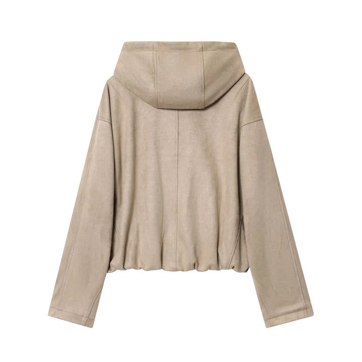 Damen nan cropped Kapuzenjacke aus Veloursimitat mit verdeckter Reißverschlussblende und Tunnelzugsaum Drune