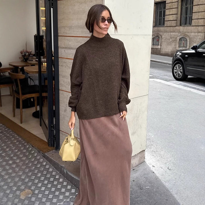 Damen Oversized Rollkragenpullover aus feinem Strick mit Ballonärmeln Drune