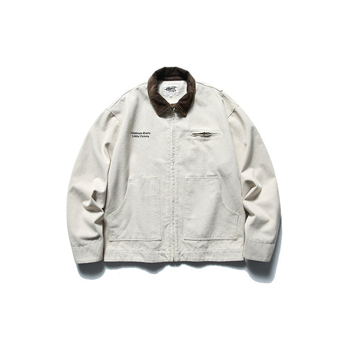 Herren Boxy-Worker-Jacke aus gewaschenem Canvas mit Cordkragen und Reißverschluss Drune