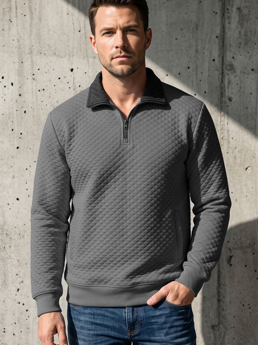 Herren Stepppullover mit Troyerkragen und Halbzip Drune