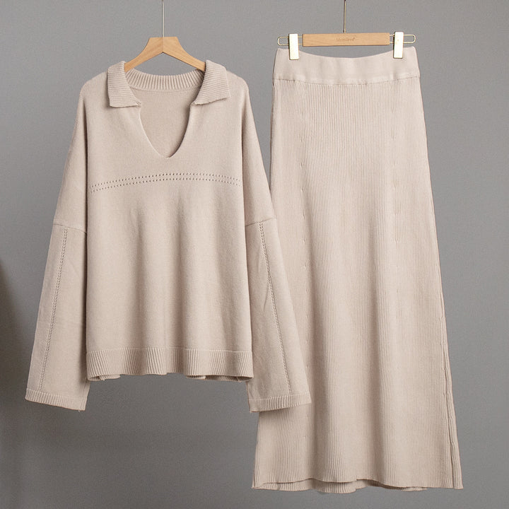 Damen Modisches Strick-Ensemble mit weitem Schnitt und tiefem V-Ausschnitt Drune