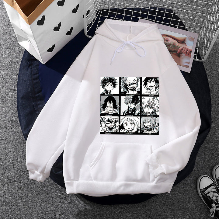 Unisex nan Kapuzenpullover mit quadratischer Manga-Charakter-Collage, leicht oversizeder Schnitt und Kängurutasche Drune