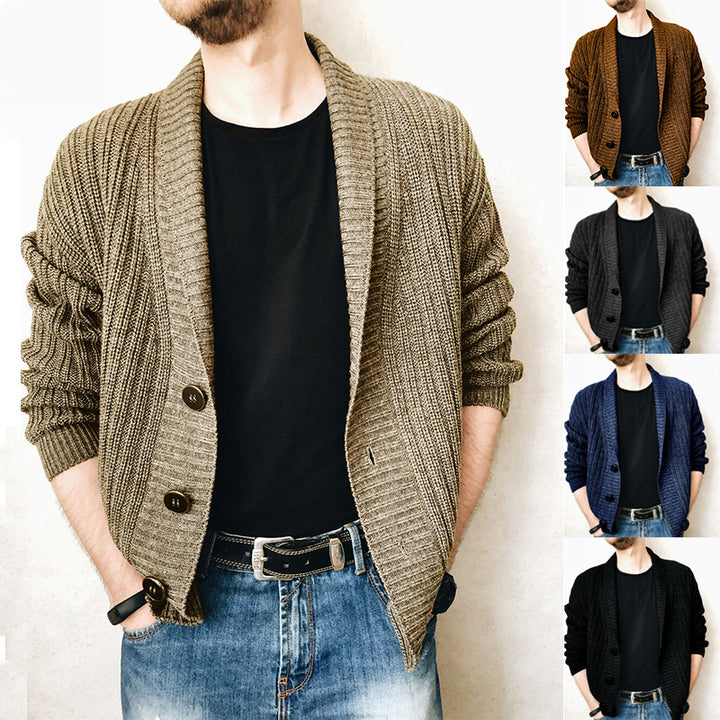 Herren Strickjacke mit tiefem Kragen Drune