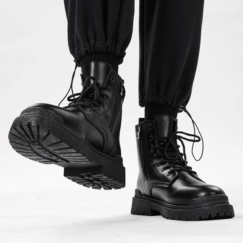 Damen Chunky Combat-Stiefel mit Reißverschluss, profilierter Gummisohle und Schnürung Drune