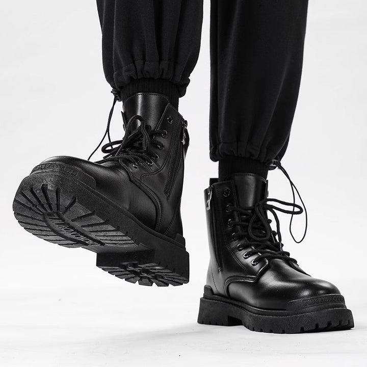 Damen Chunky Combat-Stiefel mit Reißverschluss, profilierter Gummisohle und Schnürung Drune