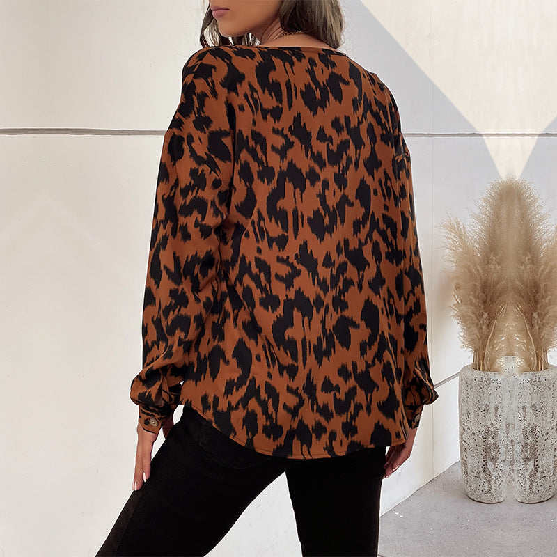 Damen Leopardenmuster Hemdbluse Drune