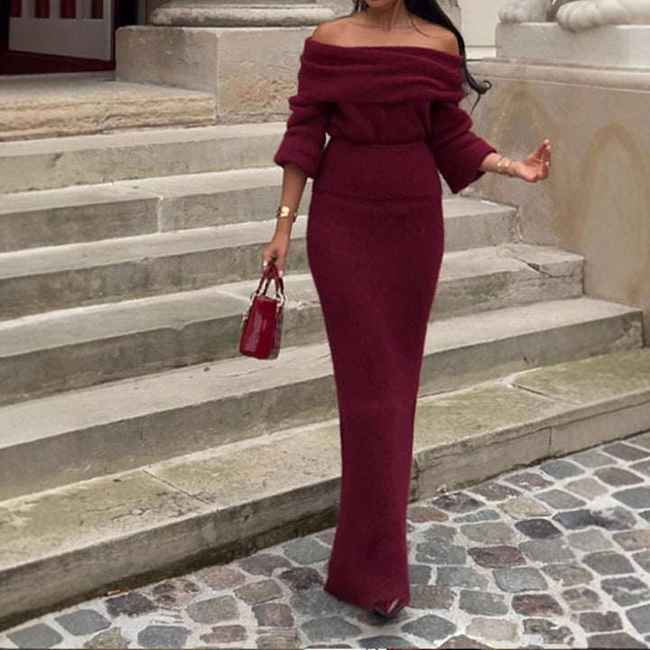 Damen Off-Shoulder Strickkleid mit weiten Ärmeln Drune