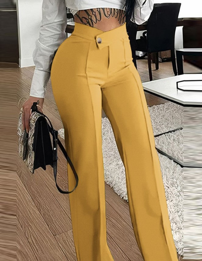 Damen Elegante hohe Taille Hose mit dekorativen Knopfdetails Drune