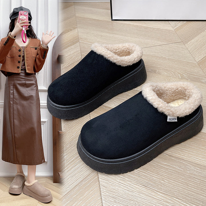 Damen Kuschelige Slipper‑Pantoffeln mit hohem Plateau und Teddyinnenfutter Drune