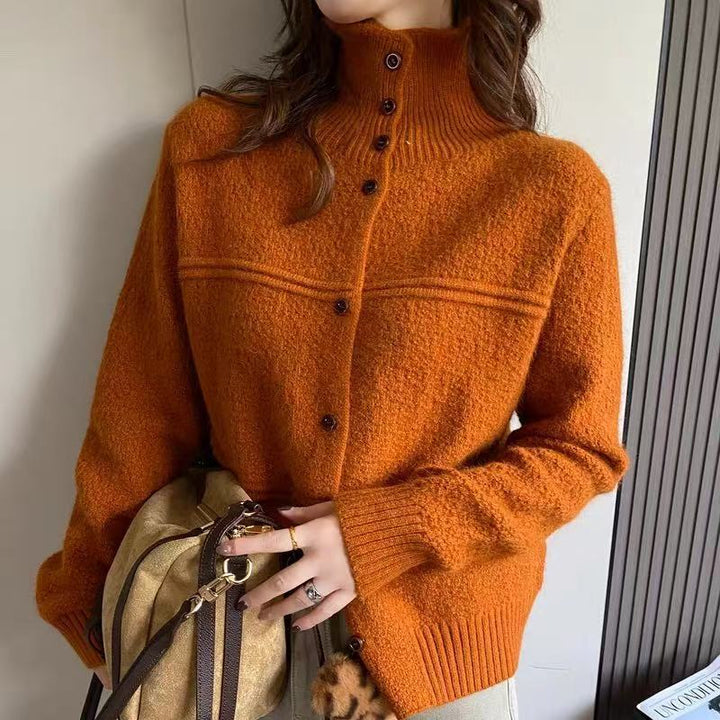 Damen Strickjacke mit hohem Kragen und Knopfdetails Drune