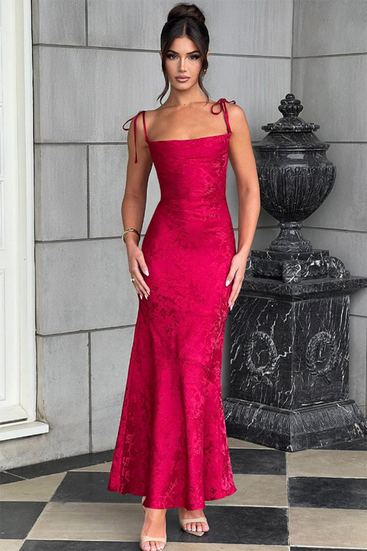 Damen Etuikleid mit floralem Jacquardmuster und verstellbaren Spaghetti-Trägern Drune