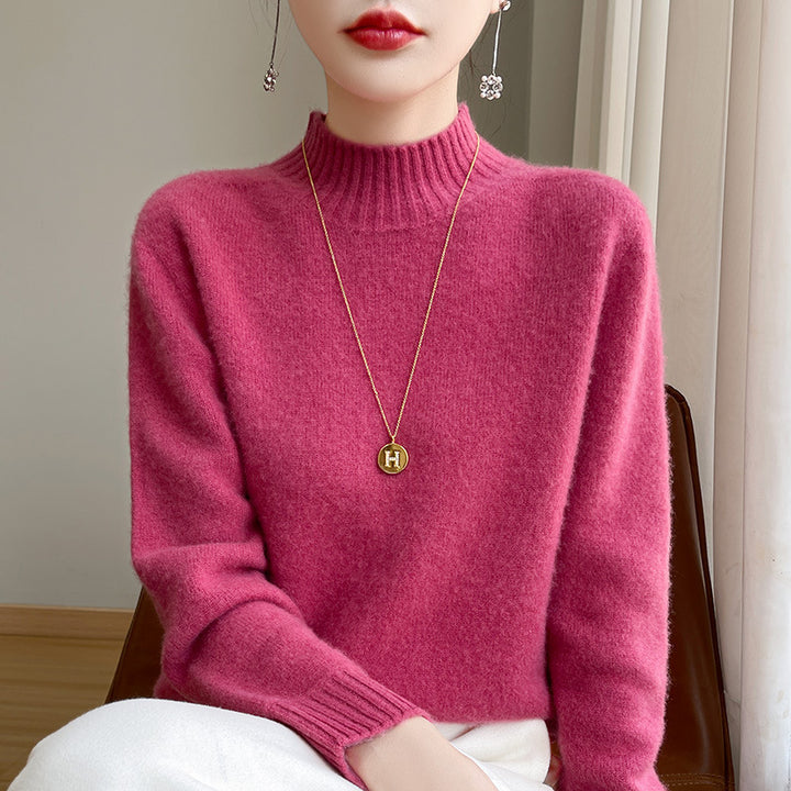 Damen Luxusweicher Midweight-Mockneckpullover aus Angora‑Optik mit feiner Rippe und entspannter Silhouette Drune