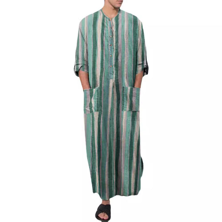 Herren nan lockerer Kaftan aus Leinenmischung mit Knopfleiste und aufgesetzten Taschen Drune