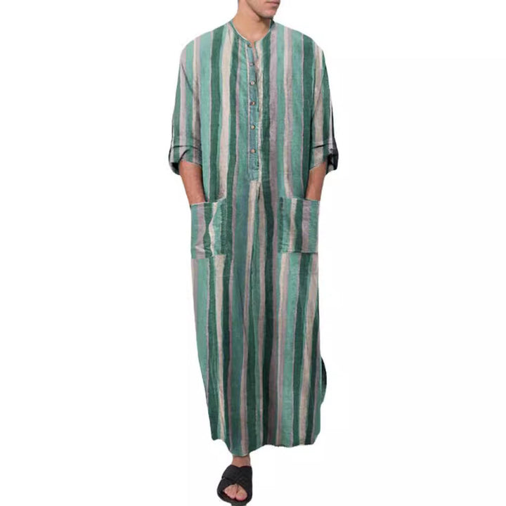 Herren nan lockerer Kaftan aus Leinenmischung mit Knopfleiste und aufgesetzten Taschen Drune