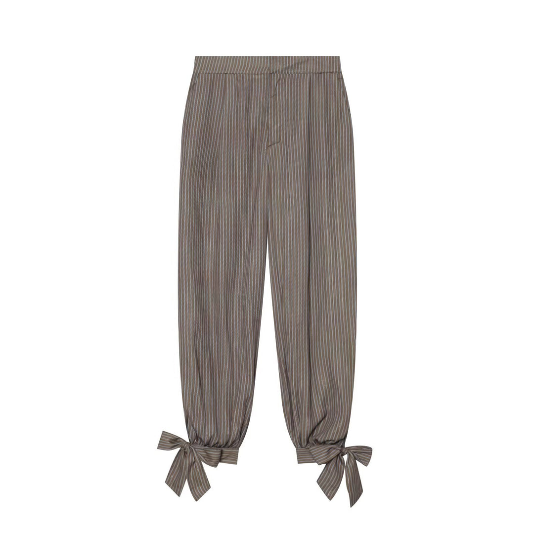 Damen Gestreifte Relaxed-Hose mit elastischem Taillenbund und bindbaren Knöchel-Schleifen Drune