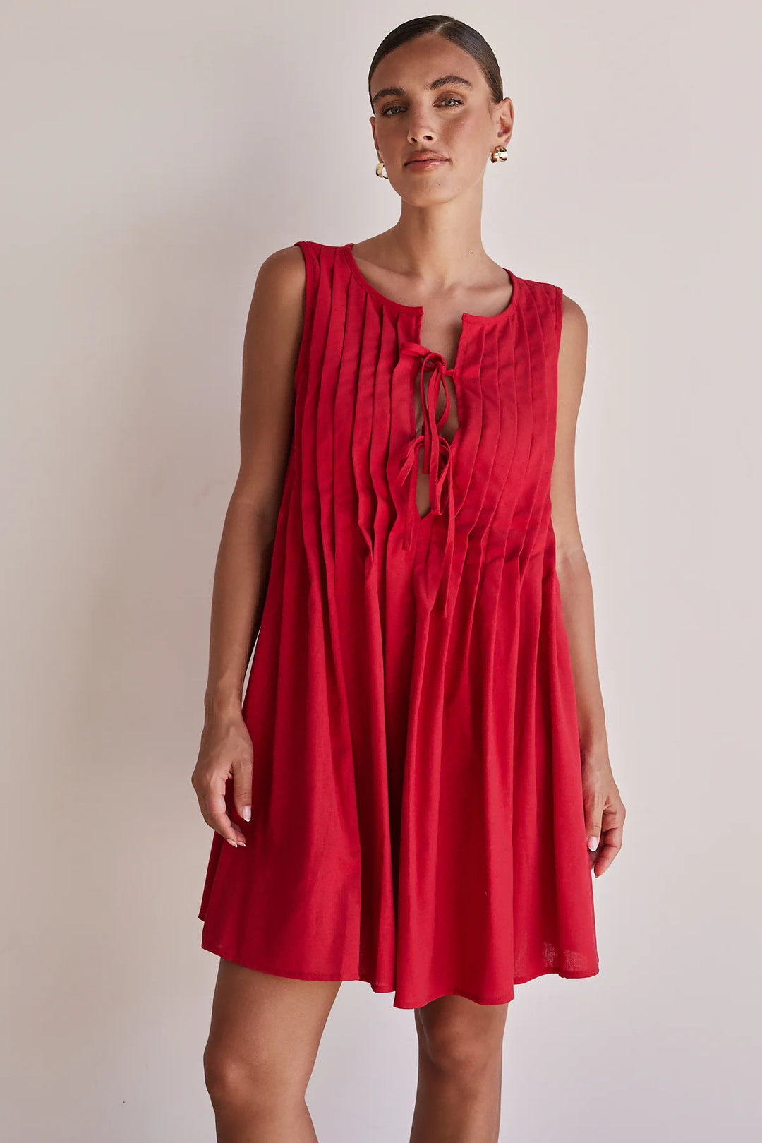 Damen A-Linien Kleid mit verspieltem Knoten und raffinierten Falten Drune