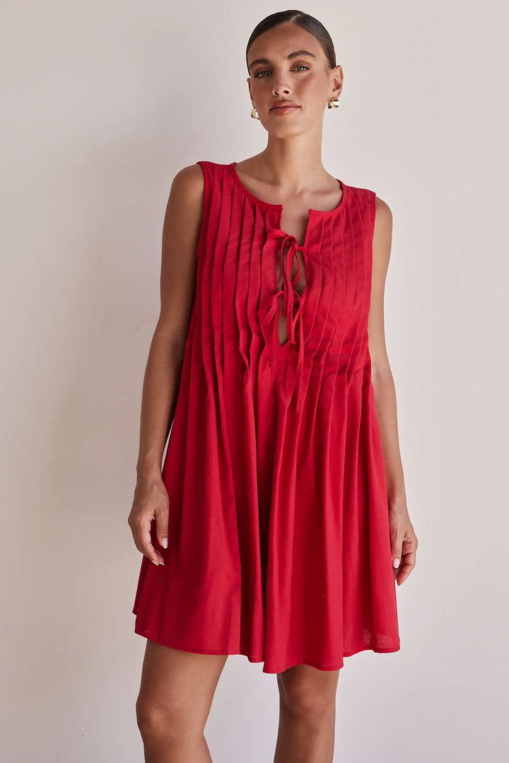 Damen A-Linien Kleid mit verspieltem Knoten und raffinierten Falten Drune