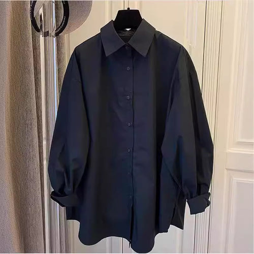 Damen Lässige Baumwollbluse mit Puffärmeln Drune