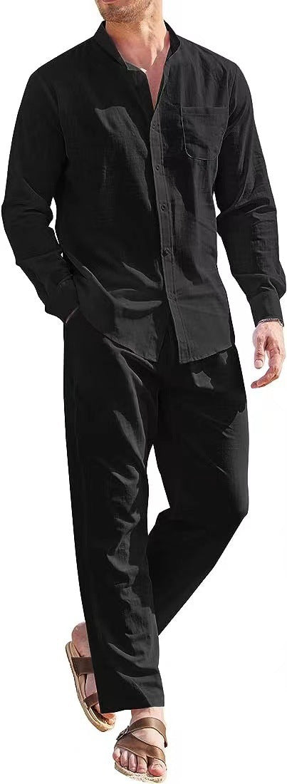 Herren elegantes Langarmhemd mit bequemer Hose Drune