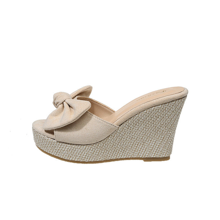 Damen Wedge-Pantoletten mit kreativem Schleifen-Design und verstellbarem Riemen Drune