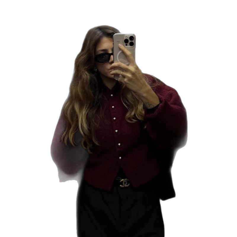 Damen modische Strickjacke mit auffälligen Knöpfen Drune