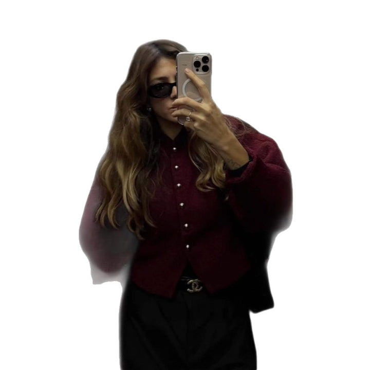 Damen modische Strickjacke mit auffälligen Knöpfen Drune
