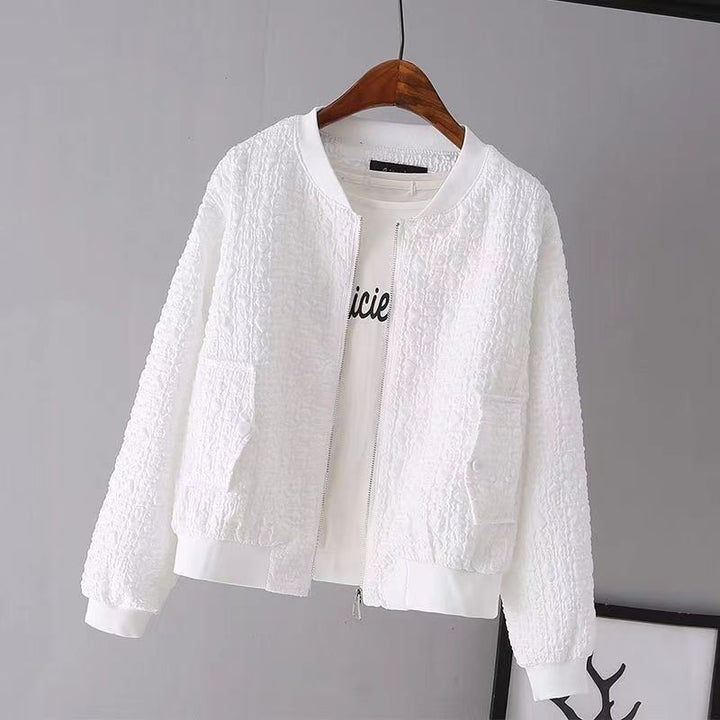 Damen Modische Boucle-Jacke mit Reißverschluss Drune