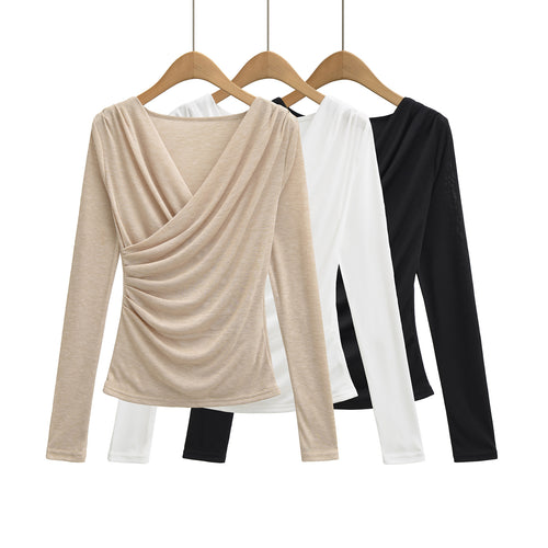 Damen Drapiertes Longsleeve mit V-Ausschnitt und seitlicher Raffung Drune